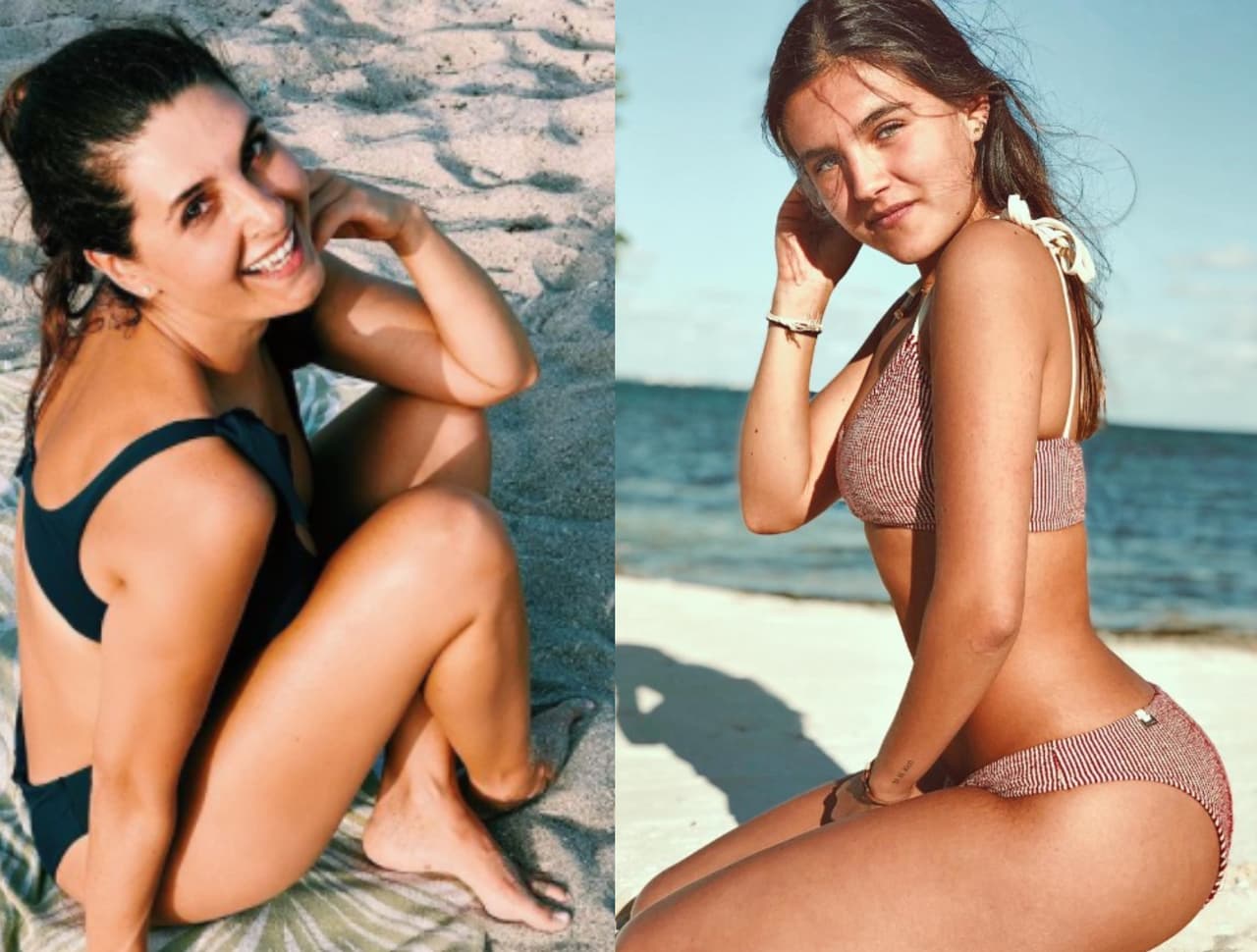 Mayrín Villanueva y su hija Romina posan juntas en la playa