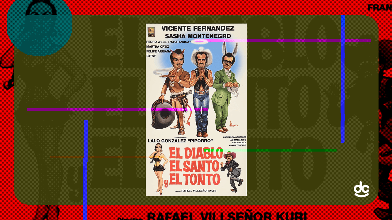 Los últimos tres años de la década de los ochenta fueron increíblemente productivos para Sasha, grabando más de 15 películas de 1987 a 1989. Aquí con Vicente Fernández en El diablo, el santo y el tonto (1987).