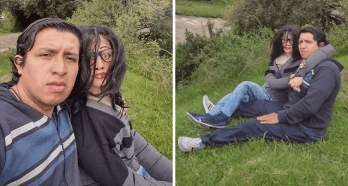 El joven pasea son su novia.