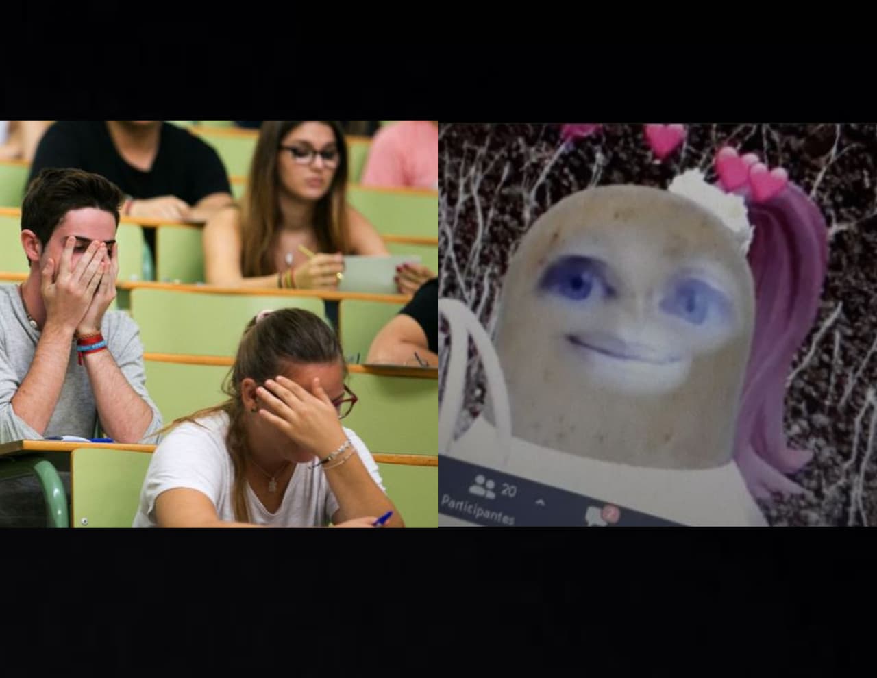 Profesora se pone por error filtro de cara de papa y así da la clase