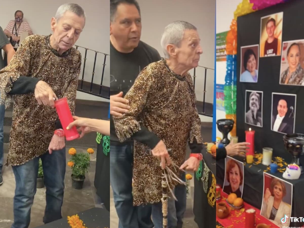 César Bono pone ofrenda para Benito Rivers y casi llora de la emoción