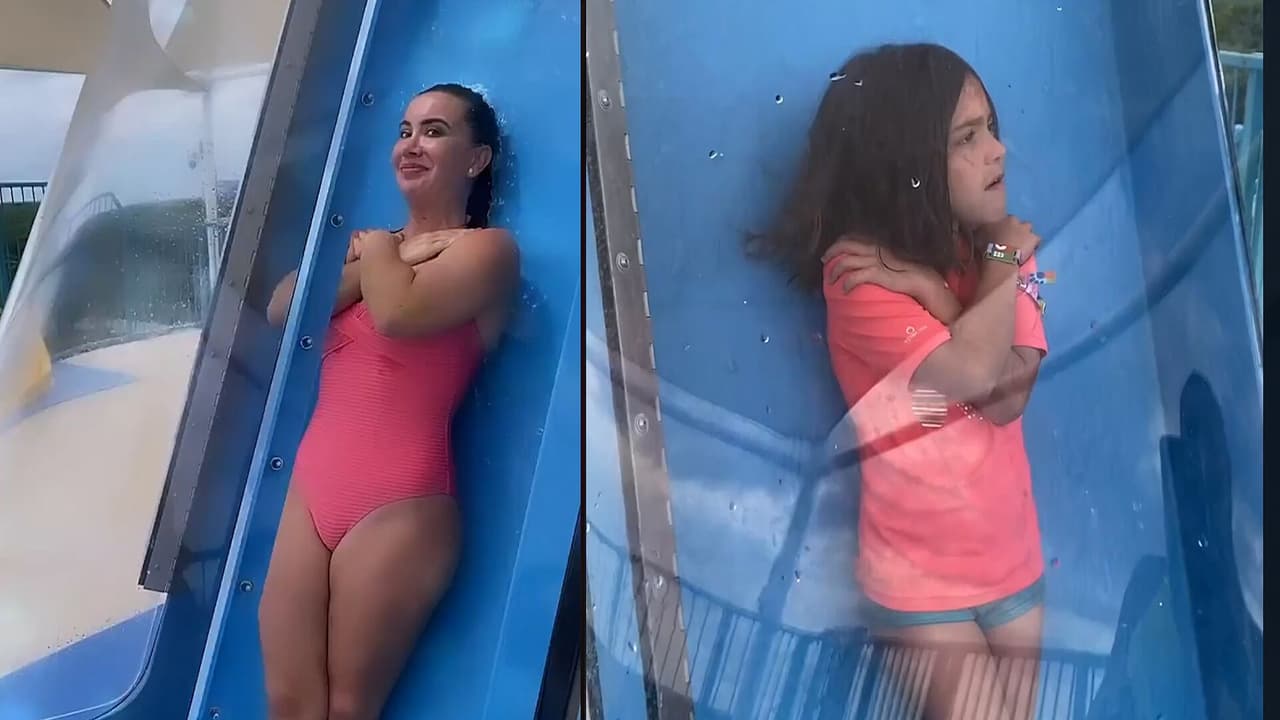 Mariazel y su hija se aventaron de un tobogán, pasó algo chistoso al final