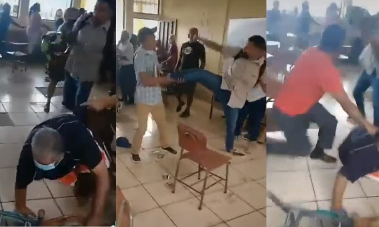 Viral: Padres de familia protagonizan cómico zafarrancho en pleno salón