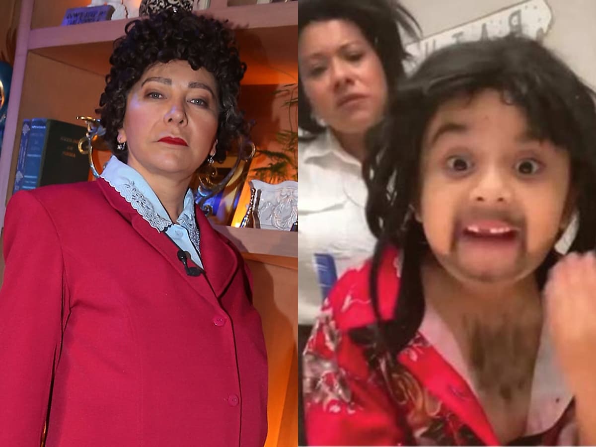 Doña Lucha en foto de estudio y la niña Lucía en TikTok