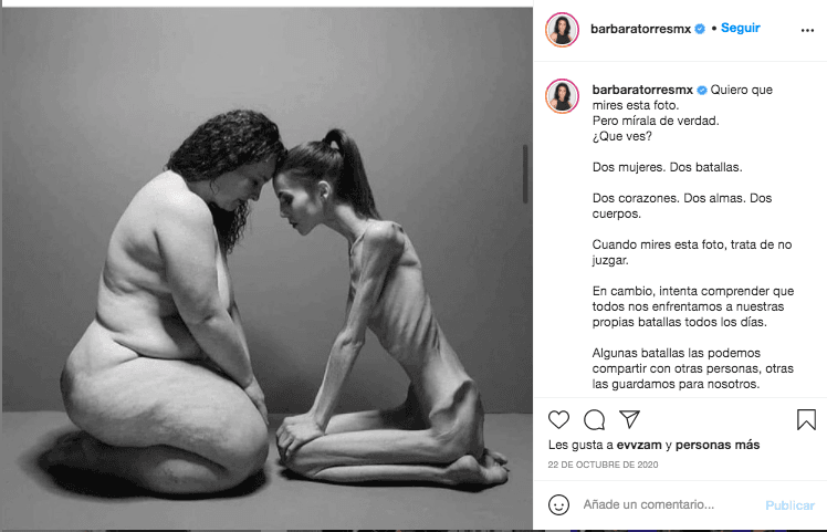 Publicación de Bárbara Torres sobre amor propio