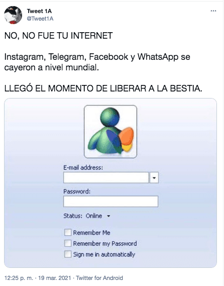 tweets sobre caída de redes sociales